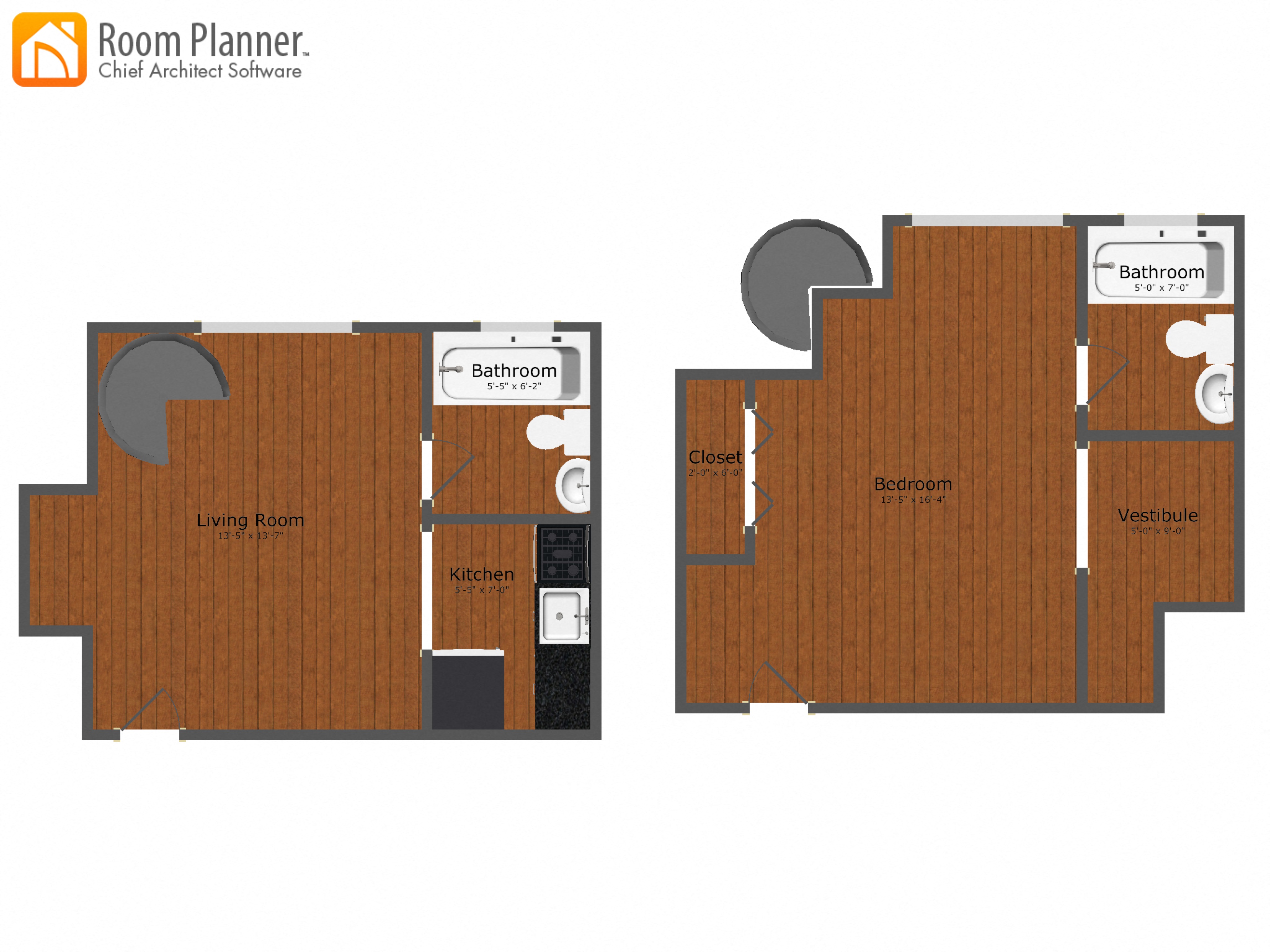 Floor plan for 1 bed, 2 baths, 900 sqft